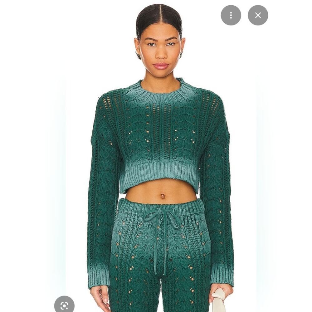 Lovers & Friends Jelissa Cropped Cableknit Sweater Ombre Small Cottage Forest
